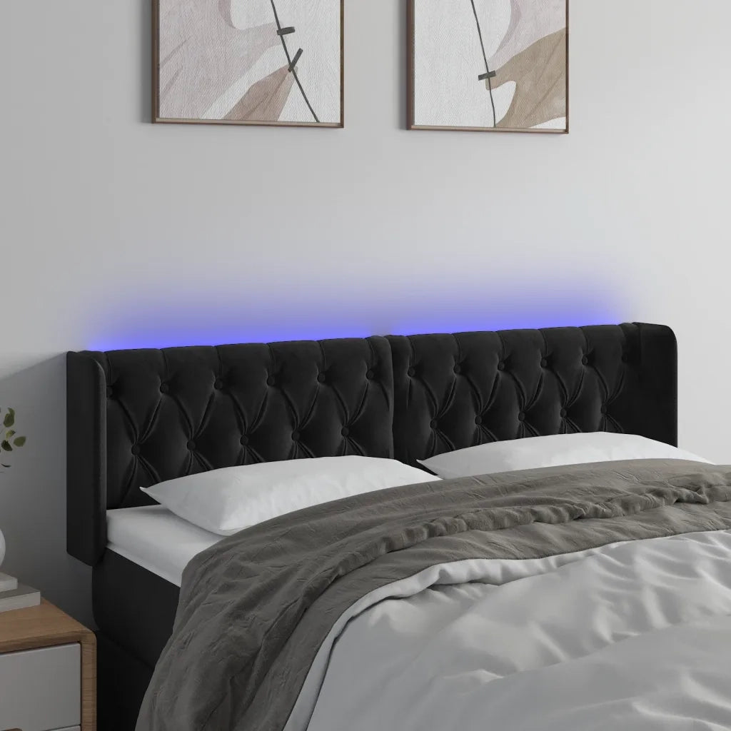 Testiera | Testata a LED Nera 163x16x78/88 cm in Velluto