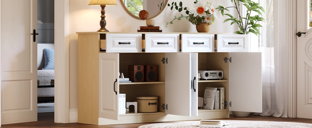 Credenza bianca e legno naturale mobile buffet 160 cm design scanalato