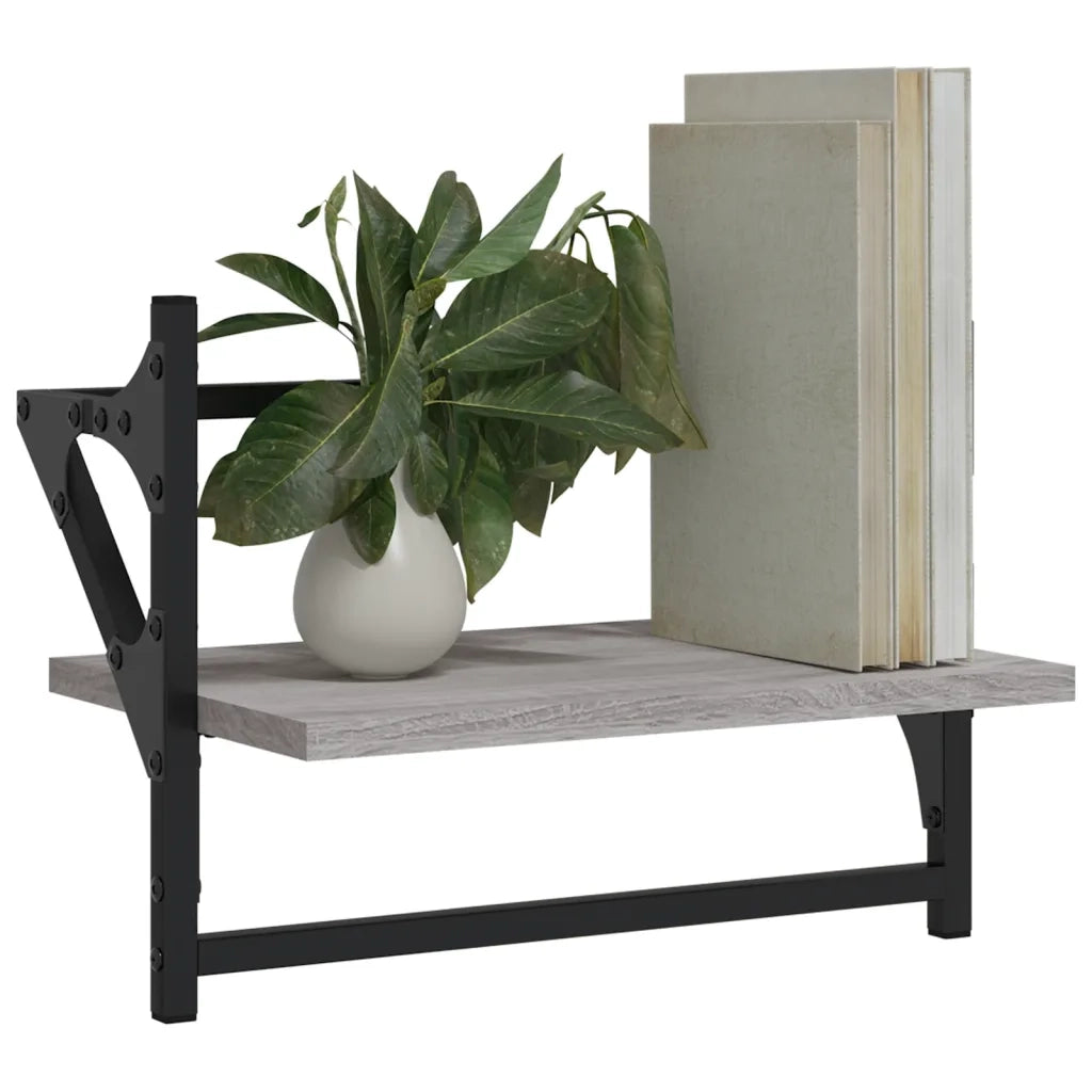 2 pz Mensole a Parete | Scaffale Parete | Ripiano a parete con Aste Grigio Sonoma 40x25x30 cm