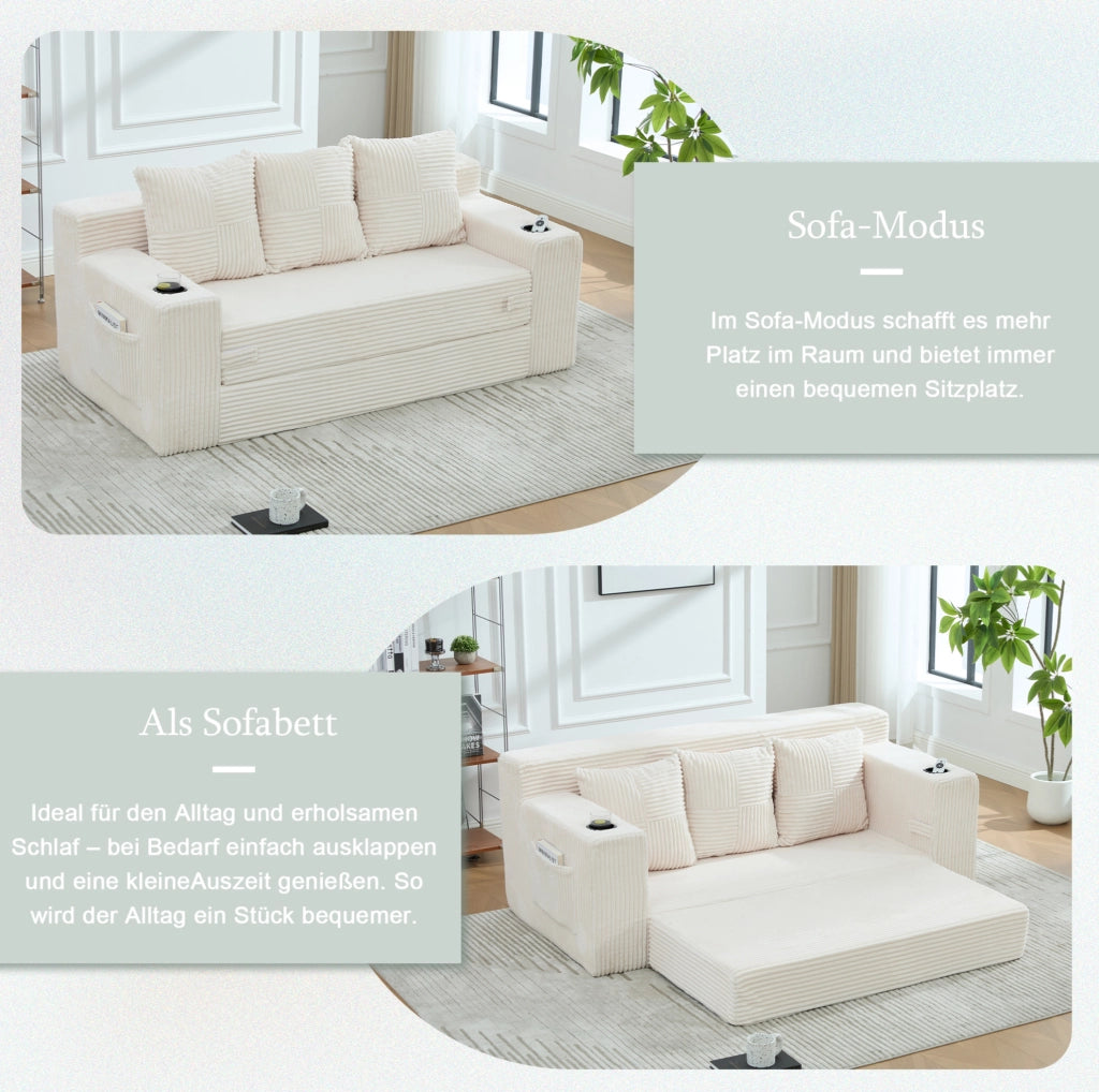 DIVANO MODULARE 2 POSTI 172x87x64 cm Beige in velluto a coste