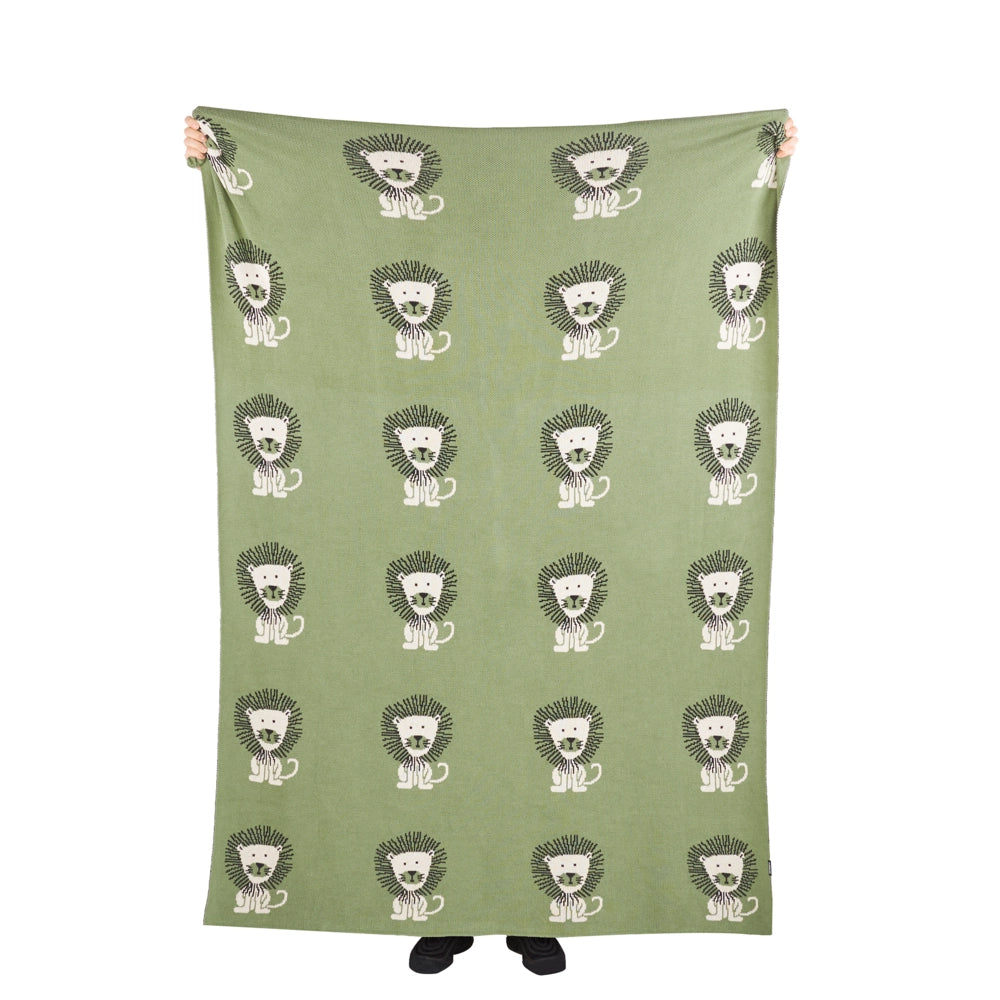 Coperta per bambini in cotone verde 130 x 180 cm Coperta per il letto Accogliente motivo leone Camera da letto Camera dei bambini Design moderno