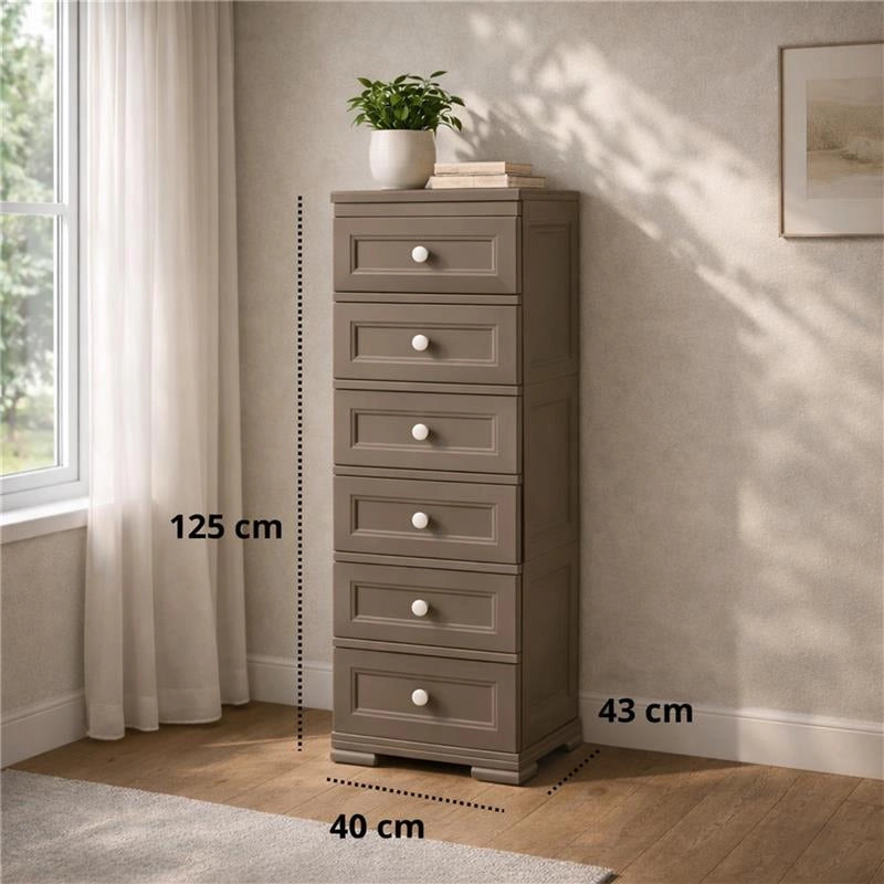 CASSETTIERA ALTA 6 CASSETTI PICCOLI WENGÉ 40X43X125 CM – MOBILE VERTICALE SALVASPAZIO PER ORGANIZZAZIONE CASA E INGRESSO