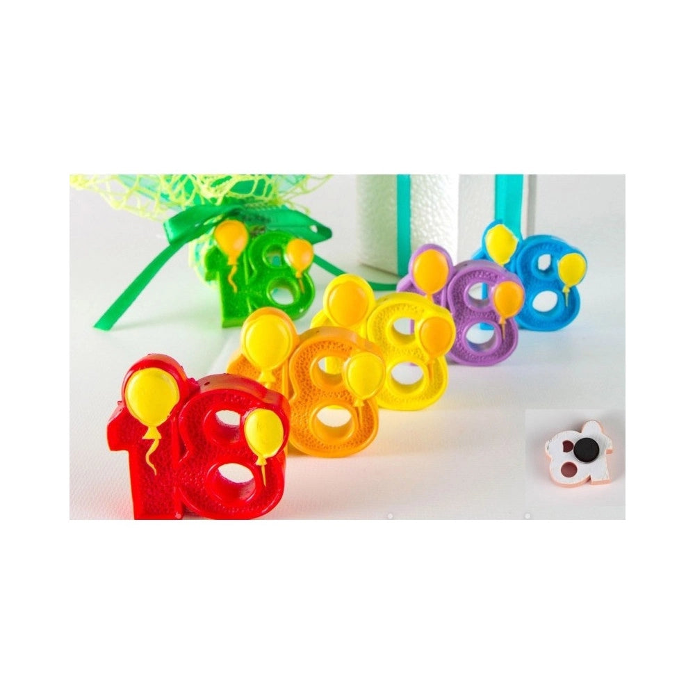 Trade Shop - 12 Pezzi Bomboniera Numero Palloncino 18 Anni Ceramica Calamita Diciottesimo -