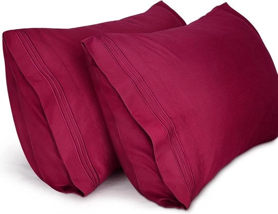 Set di 2 cuscini di microfibra, cuscini di microfibra morbidi con pizzo, lavabili in lavatrice, senza pieghe e respiranti (rosso vino, 40 x 70 cm)