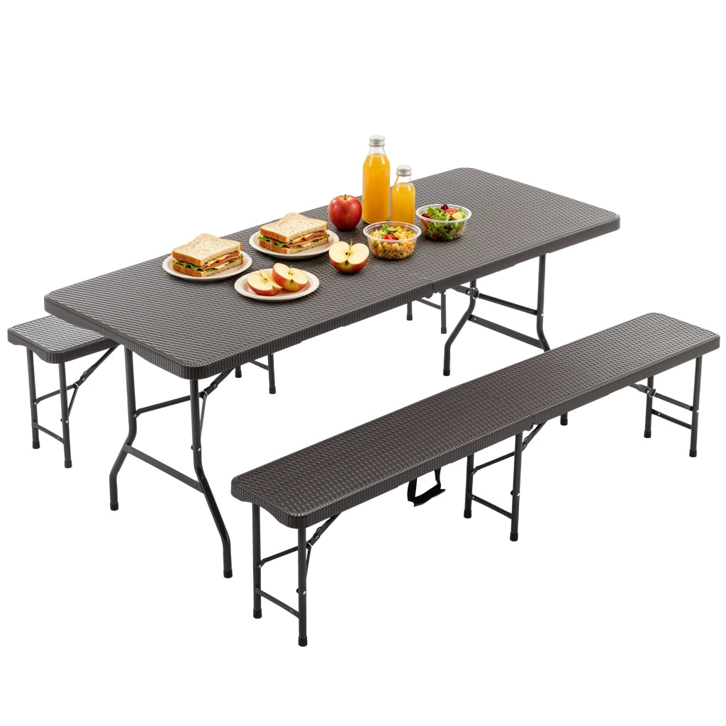 Set da picnic pieghevole 3 pezzi in plastica marrone con motivo legno