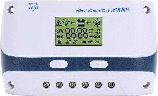Regolatore di Carica Solare 50A 12V/24V/48V PWM - Regolatore di Batteria Fotovoltaico Intelligente a Schermo LCD - Impermeabile all'Acqua - per RV, Yacht e Navi - Sistemi Fotovoltaici Solari