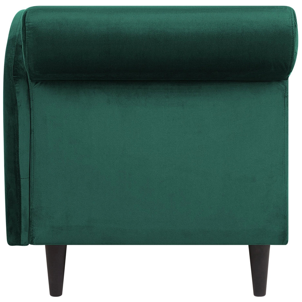 Chaise longue rivestimento in velluto verde con contenitore a versione sinistra con supporto
