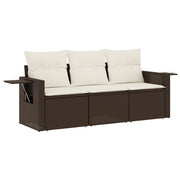 Set Divano da Giardino 3 pz | Set Salotto da Giardino con Cuscini Marrone in Polyrattan