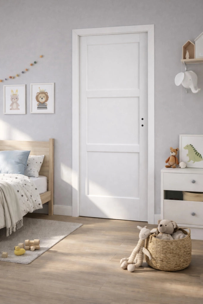 Blocco porta in tessuto bianco Korya largo 73 mm a sinistra a spinta