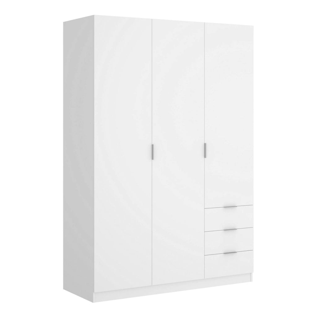 Guardaroba Dnespol, Armadio per camera da letto a 3 ante e 3 cassetti, Mobile con 3 ripiani e barra appendiabiti, cm 121x52h180, Bianco