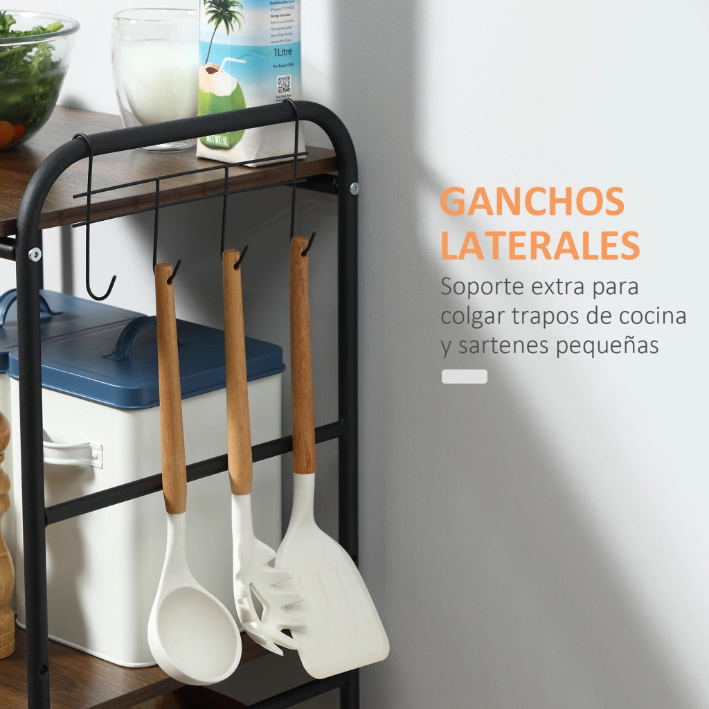 Carrello con 2 ripiani 2 cestini estraibili e 4 ganci ¨C Minimal ¨C 40x38x111 cm effetto noce e nero