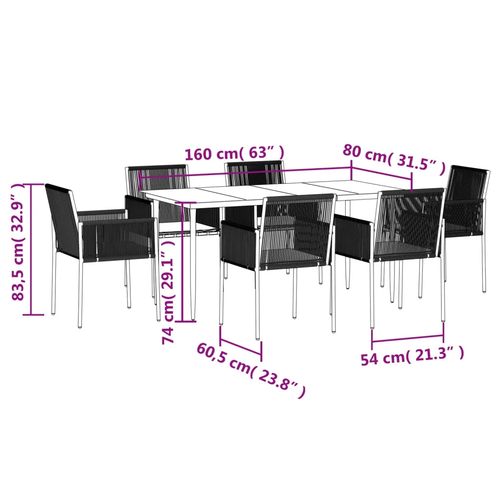 Set Pranzo Giardino 7 pz con Cuscini Polyrattan e Acciaio Nero 3187070