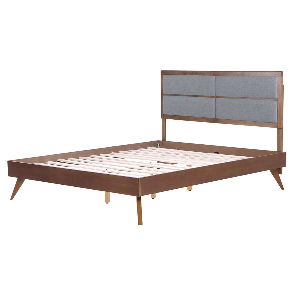 Letto 160 x 200 cm in frassino scuro con testiera imbottita in MDF e rete a doghe