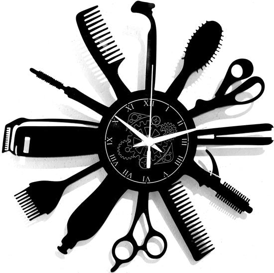 Orologio da parete per parrucchiere | Vintage design regalo con faccia orologio non ticchettante (nero B5)