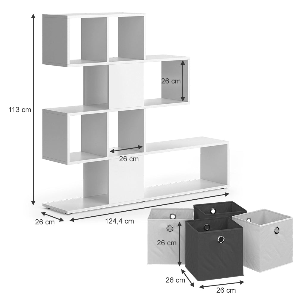 Vicco Divisorio per ambienti Bianco 124.4 x 113 cm con 4 scatole pieghevoli