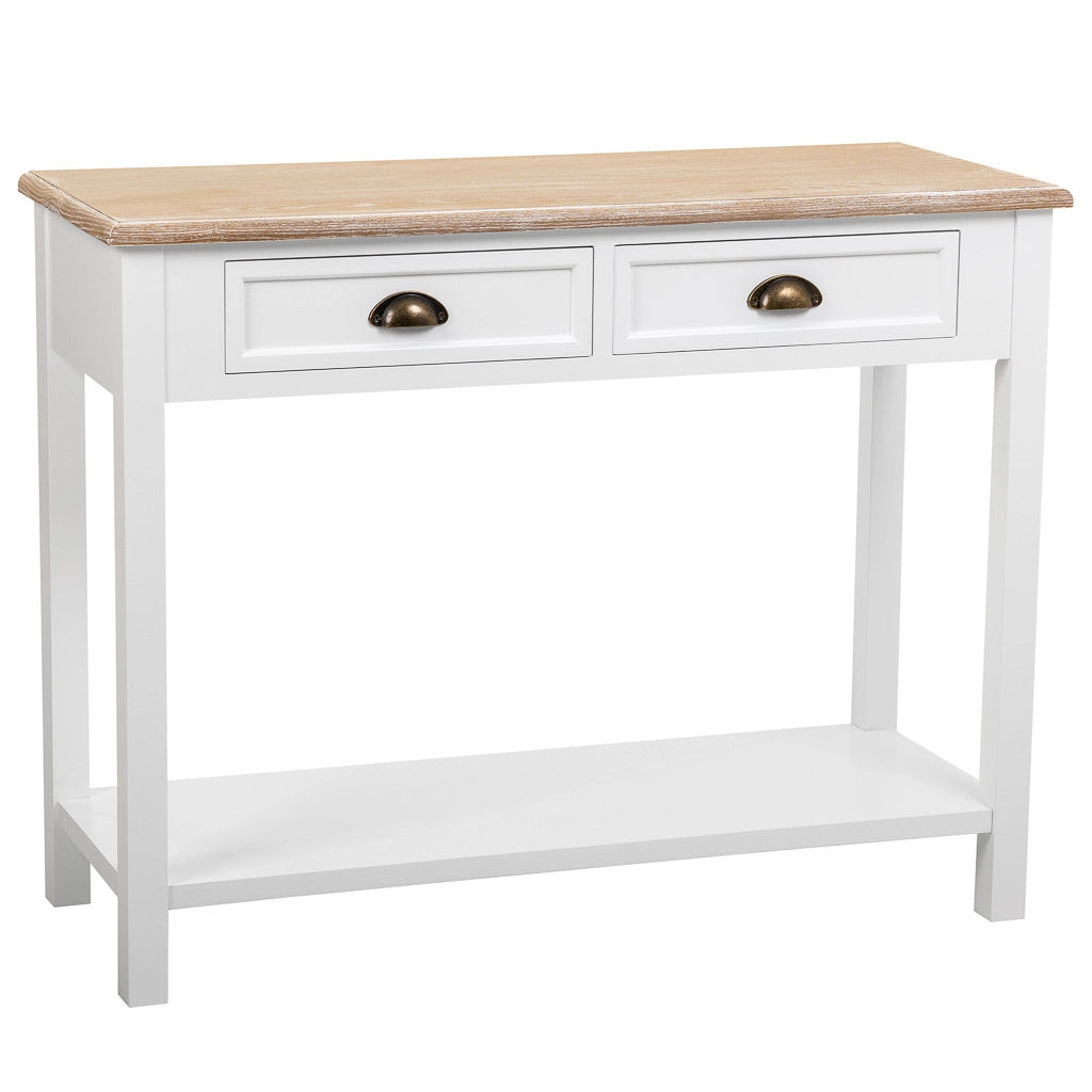 Mobile da ingresso in legno con 2 cassetti e 1 ripiano bianco 100x40x78