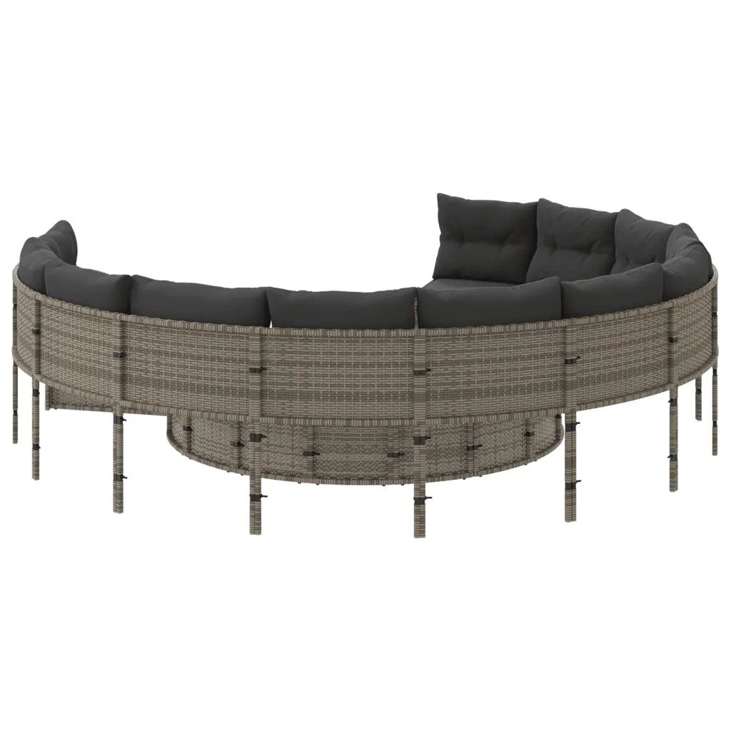 vidaXL Divano da Giardino Tavolo e Cuscini Circolare Grigio Polyrattan