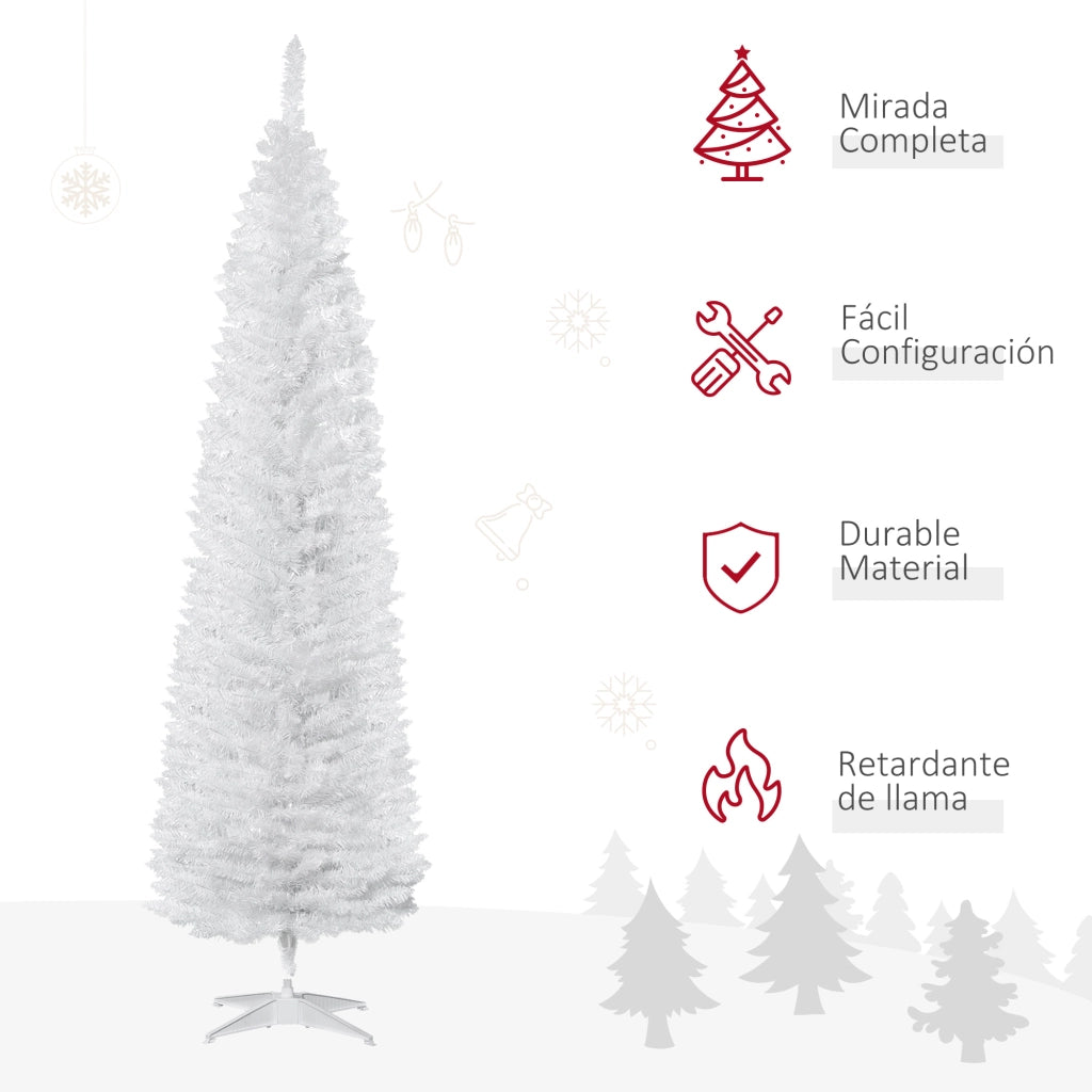 Albero di Natale Artificiale Stretto 210 cm 499 Rami Base Scomponibile ¨C zephmum ¨C Bianco