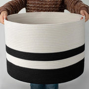 Mand per coperte, grande cesta di cotone, cesta per bambini, cesta per bebè, cesta per giocattoli, 56 x 56 x 35,5 cm (nero)