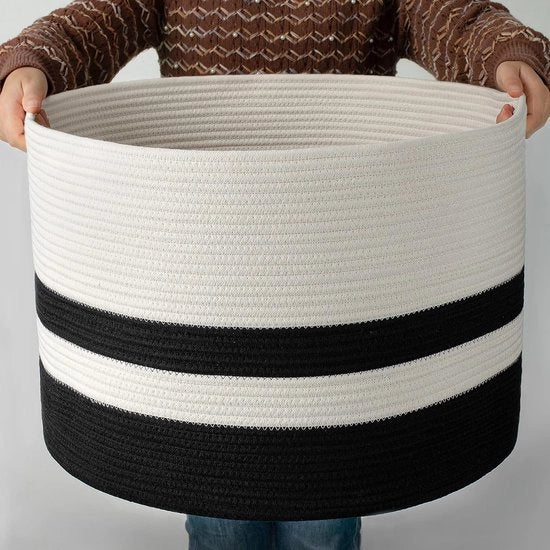 Mand per coperte, grande cesta di cotone, cesta per bambini, cesta per bebè, cesta per giocattoli, 56 x 56 x 35,5 cm (nero)