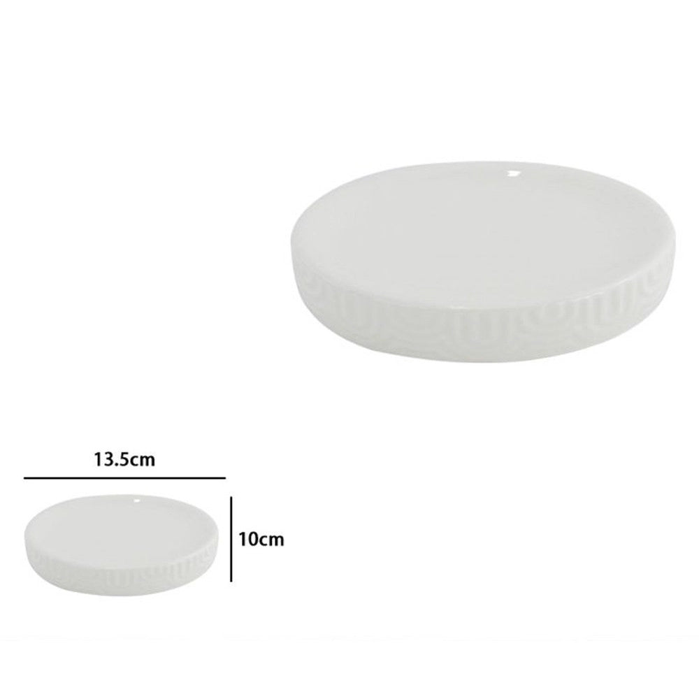 Trade Shop - Piattino Porta Sapone Saponetta Per Arredo Da Bagno In Ceramica Rigata Bianca 87804 -