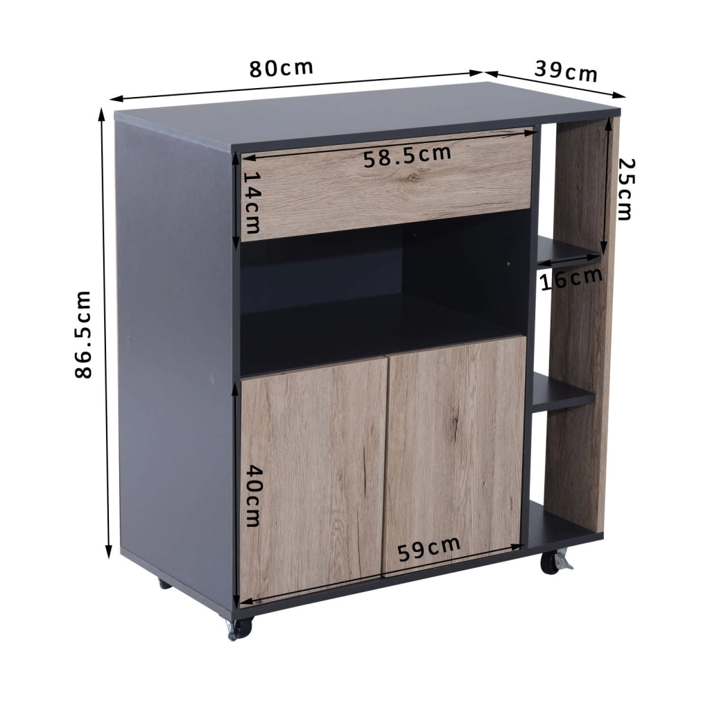Mobiletto Ausiliario da Cucina Multiuso in Legno con Ruote 80x39x86.5 cm