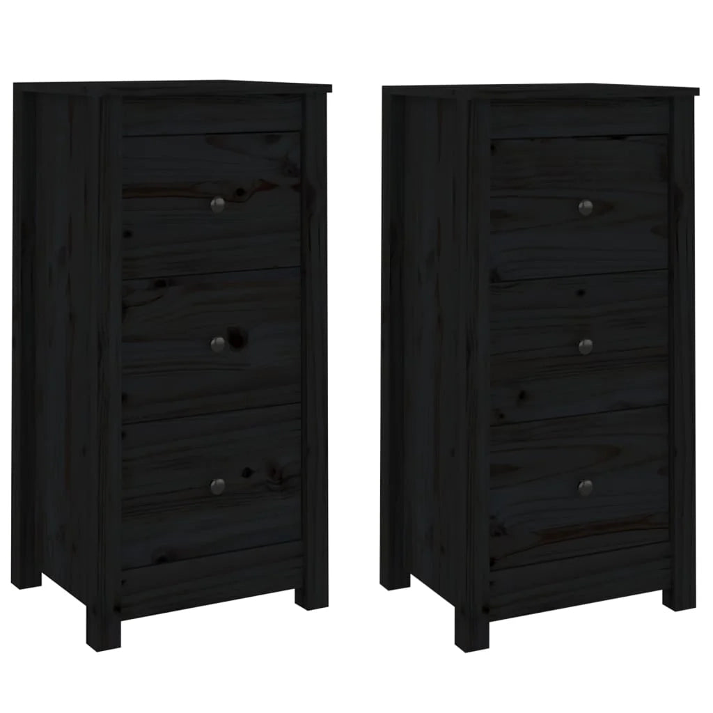 Buffet credenza cassettiera armadio mobile contenitore organizer per cucina soggiorno salotto set da 2 40 x 35 x 80 cm legno massello di pino nero 02_0036906