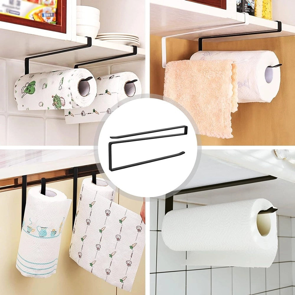 Trade Shop - Portarotolo 27cm Sottopensile Senza Forare Per Cucina Bagno Porta Asciugamano - Nero