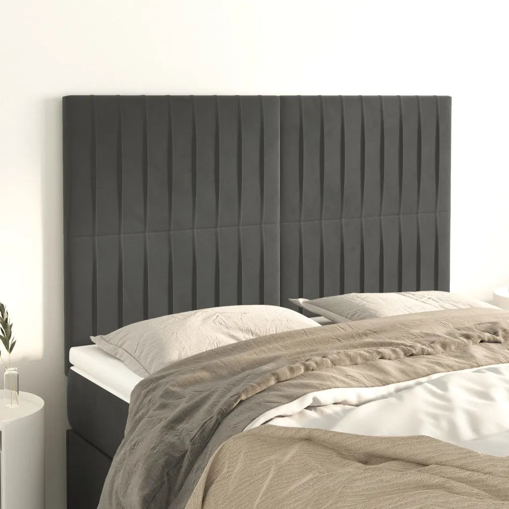 Testiera-Testata Decorativa Grigio Scuro 144x5x118/128 cm Velluto 532537