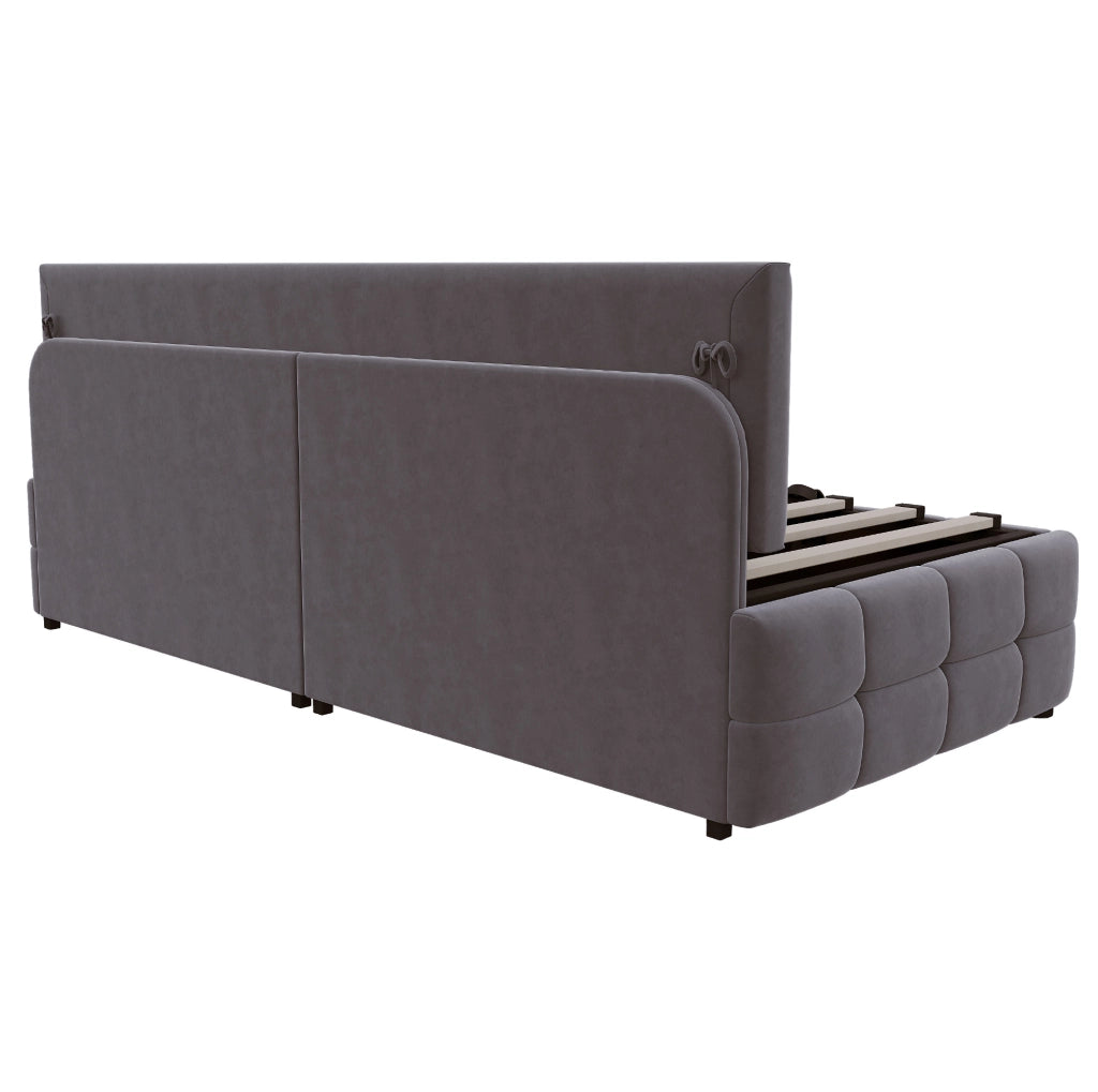 Letto imbottito singolo 90x200 cm con contenitore idraulico; velluto grigio