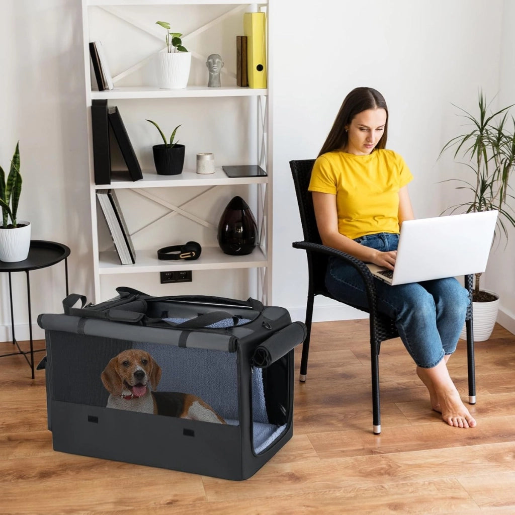 Gabbia morbida pieghevole per cani con 2 aperture, Borsa da trasporto portatile con accessori per animali
