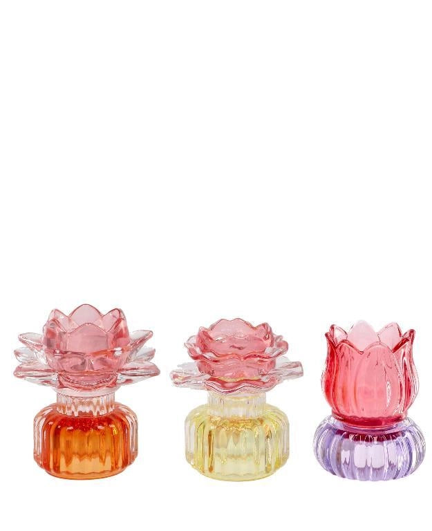 1 Pezzo Porta Tea-Light in Vetro Colorato Altezza 10 cm 3 Modelli