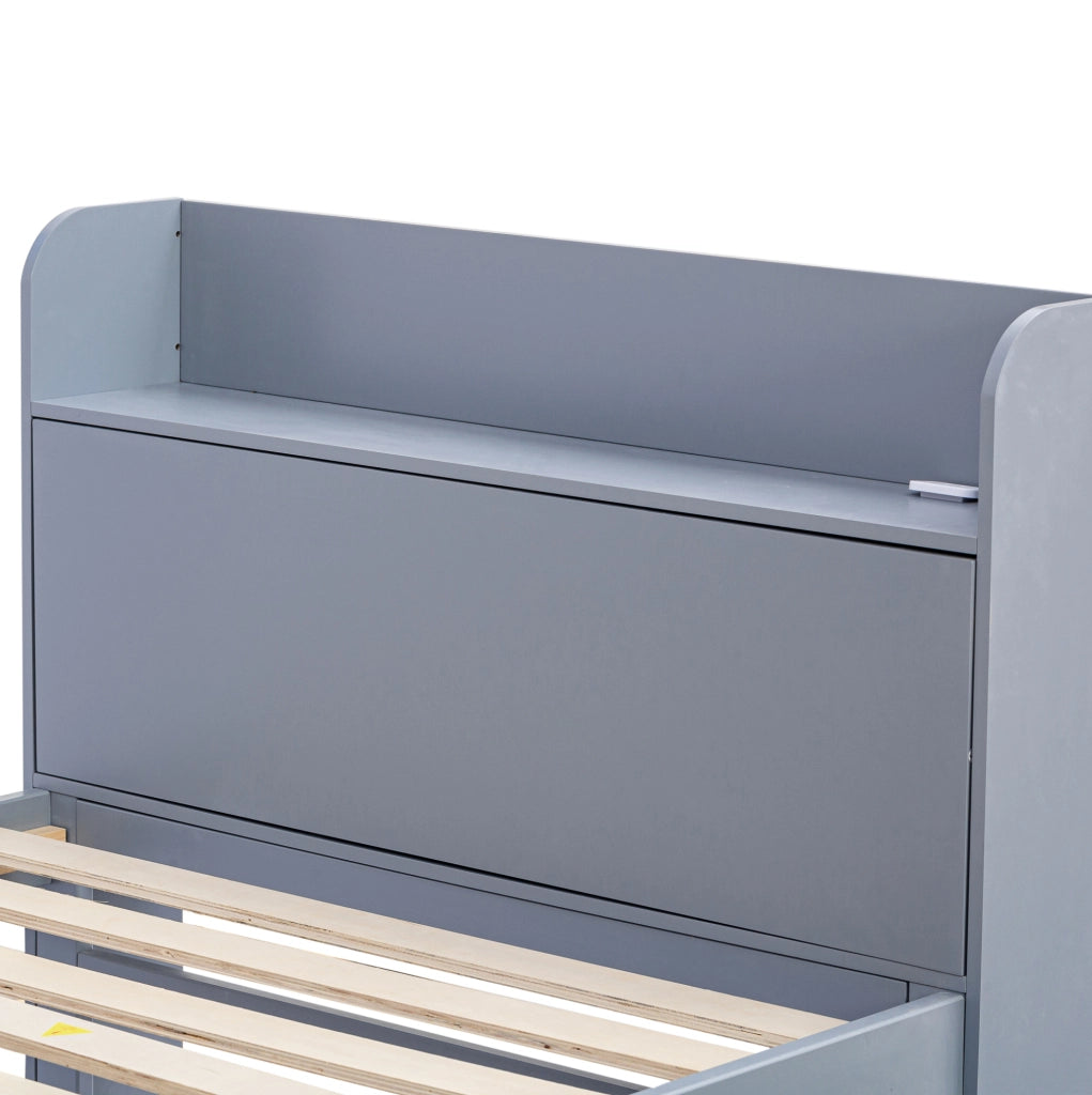 Letto singolo in legno massello 90x190 cm con cassetti e USB