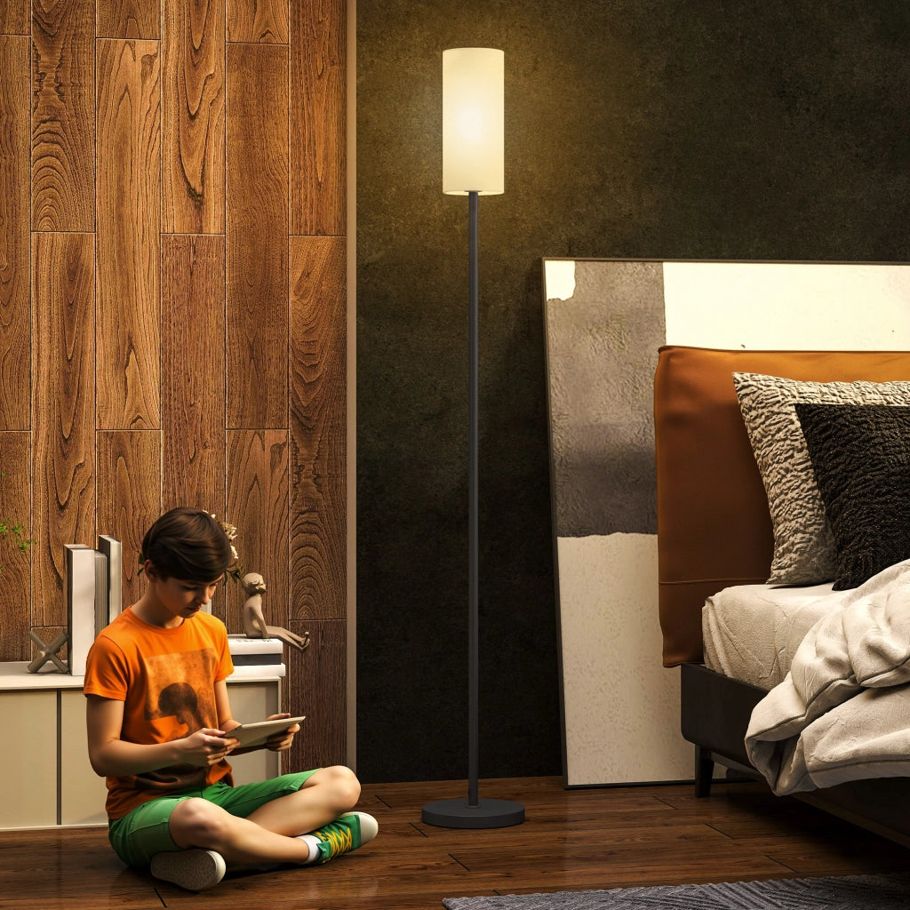Lampada da terra ¨C zephmum ¨C bianco, telaio metallico, paralume in lino