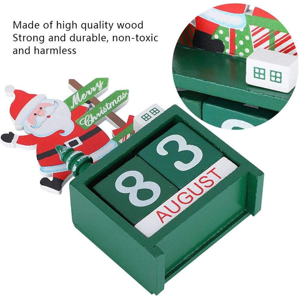 Trade Shop - Calendario Dell'avvento Babbo Natale In Legno Datario Data Decorazioni Natalizie -