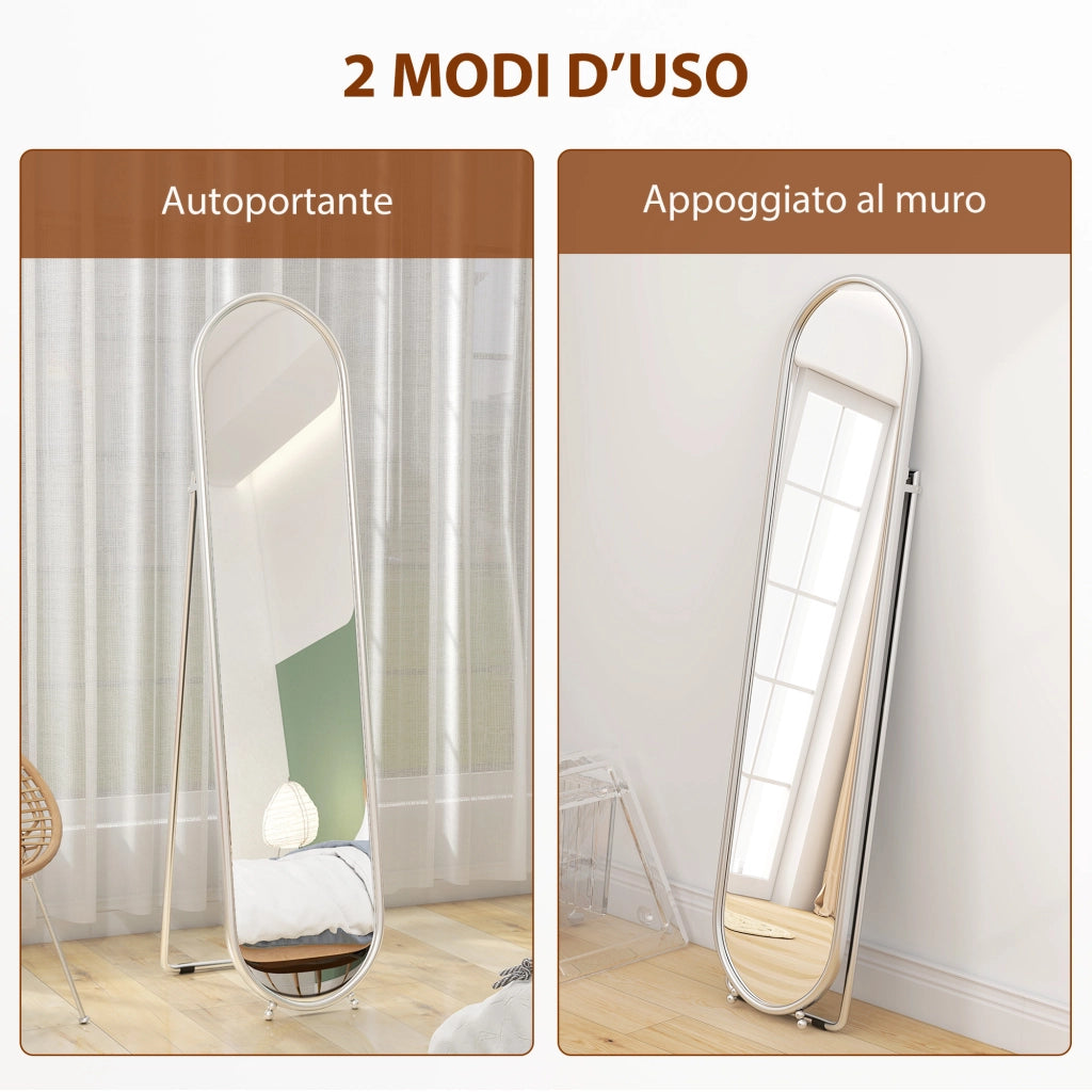 Specchio a Figura Intera da Terra con Supporto Pieghevole, Vetro e Metallo, 40x4x160 cm, Argento