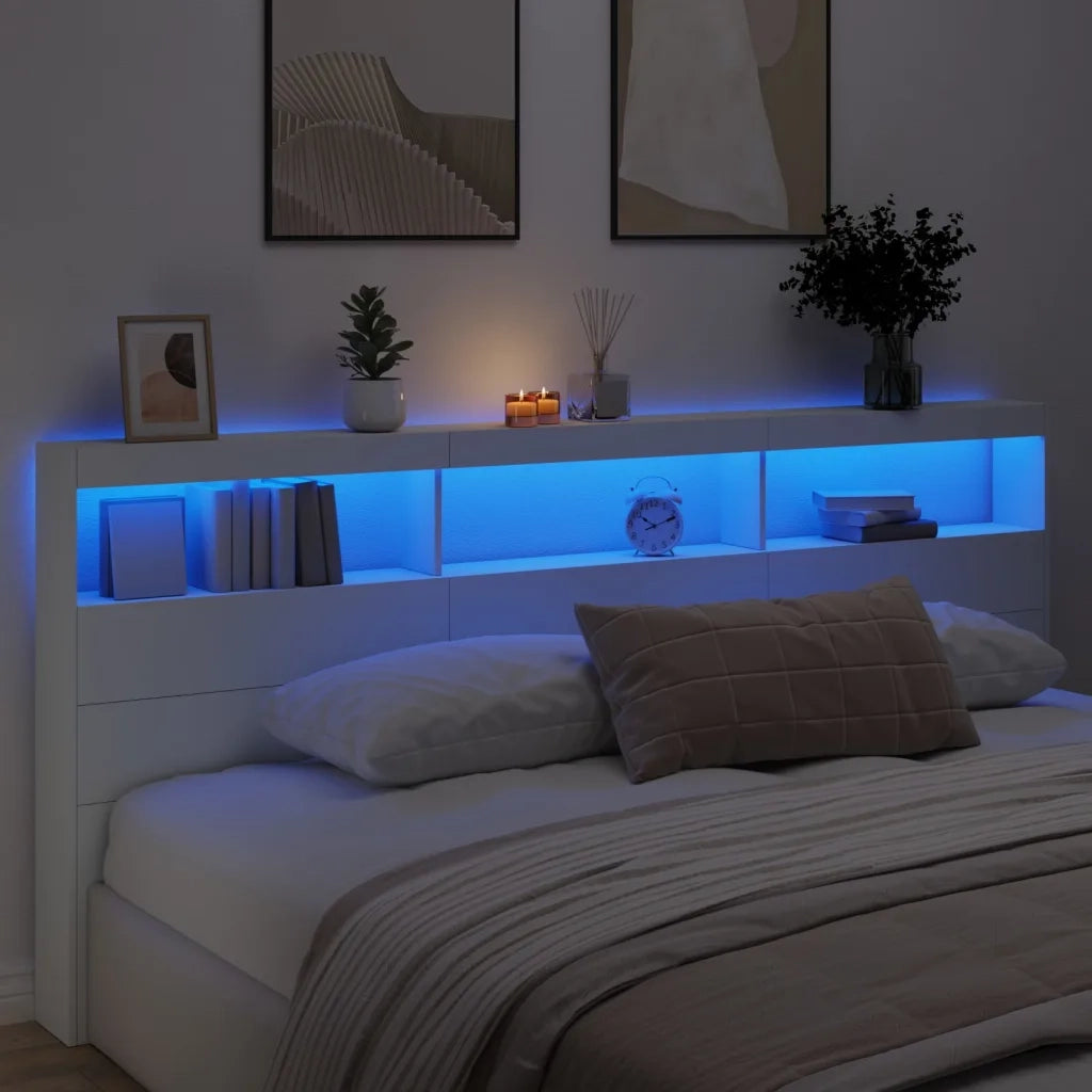 Testiera con Contenitore a LED Bianca 220x17x102 cm 839224
