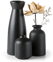 Set di vasi ceramici neri da decorazione, composto da 3 piccole vasi per fiori, decorazione rustica moderna per la casa rurale, vasi decorativi per pampas e fiori essiccati, idee per la tavola, la libreria e il camino.