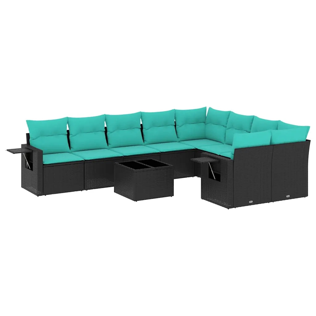 Set Divani da Giardino 10 pz con Cuscini Nero in Polyrattan 3220646