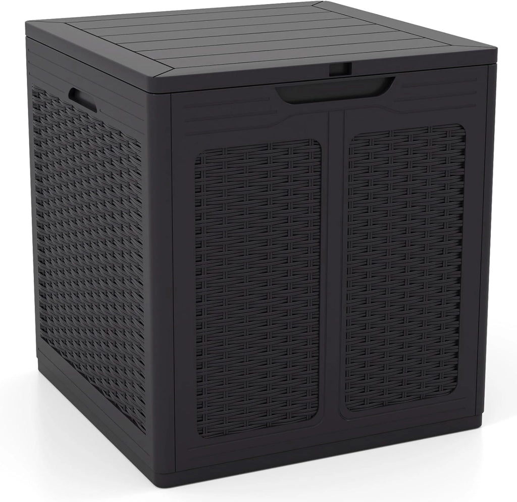 Baule da Giardino 145 L, Baule da Esterno con Coperchio con Coperchio Bloccabile, Contenitore per Cuscini in Plastica, Multibox Impermeabile Esterni, 56X56X61 cm