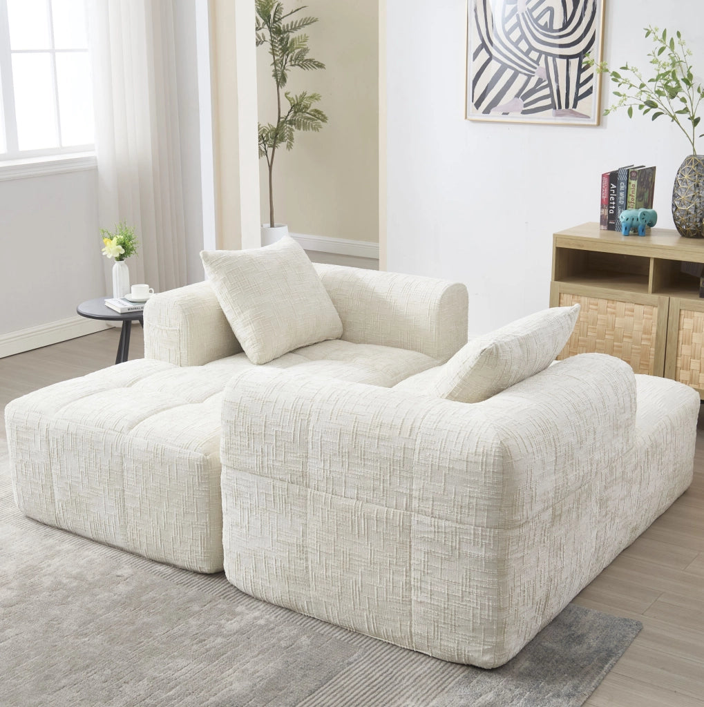 Divano angolare 250x158x60 cm senza installazione; con tasche laterali in chenille beige