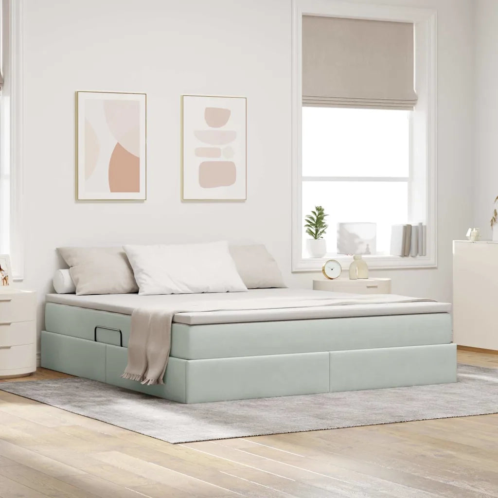 Letto con contenitore e materasso Grigio chiaro 160 x 200 cm