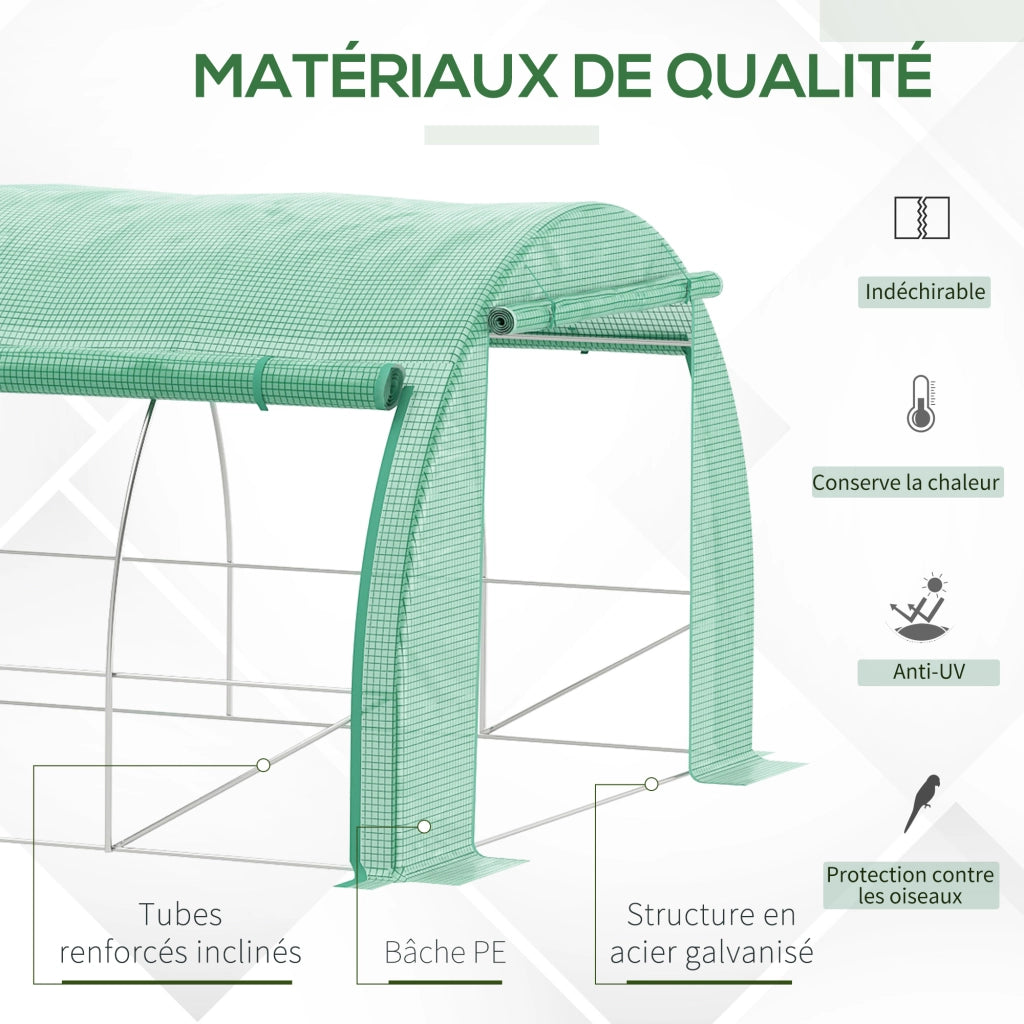 Serra da giardino tunnel 18 m2 ¨C zephmum ¨C verde 4x3x2 m con porta e 12 finestre