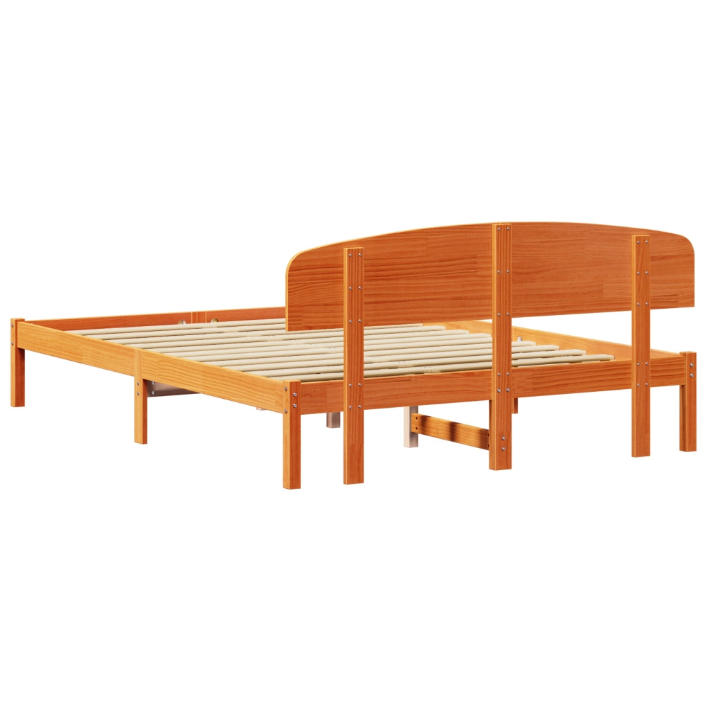 Struttura Letto con Testiera Marrone Cerato 160x200 cm Legno Massello di Pino