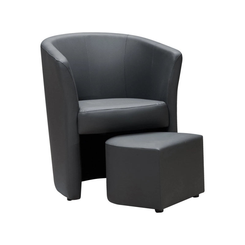 Poltrona Pegasus con pouf estraibile in ecopelle grigio scuro