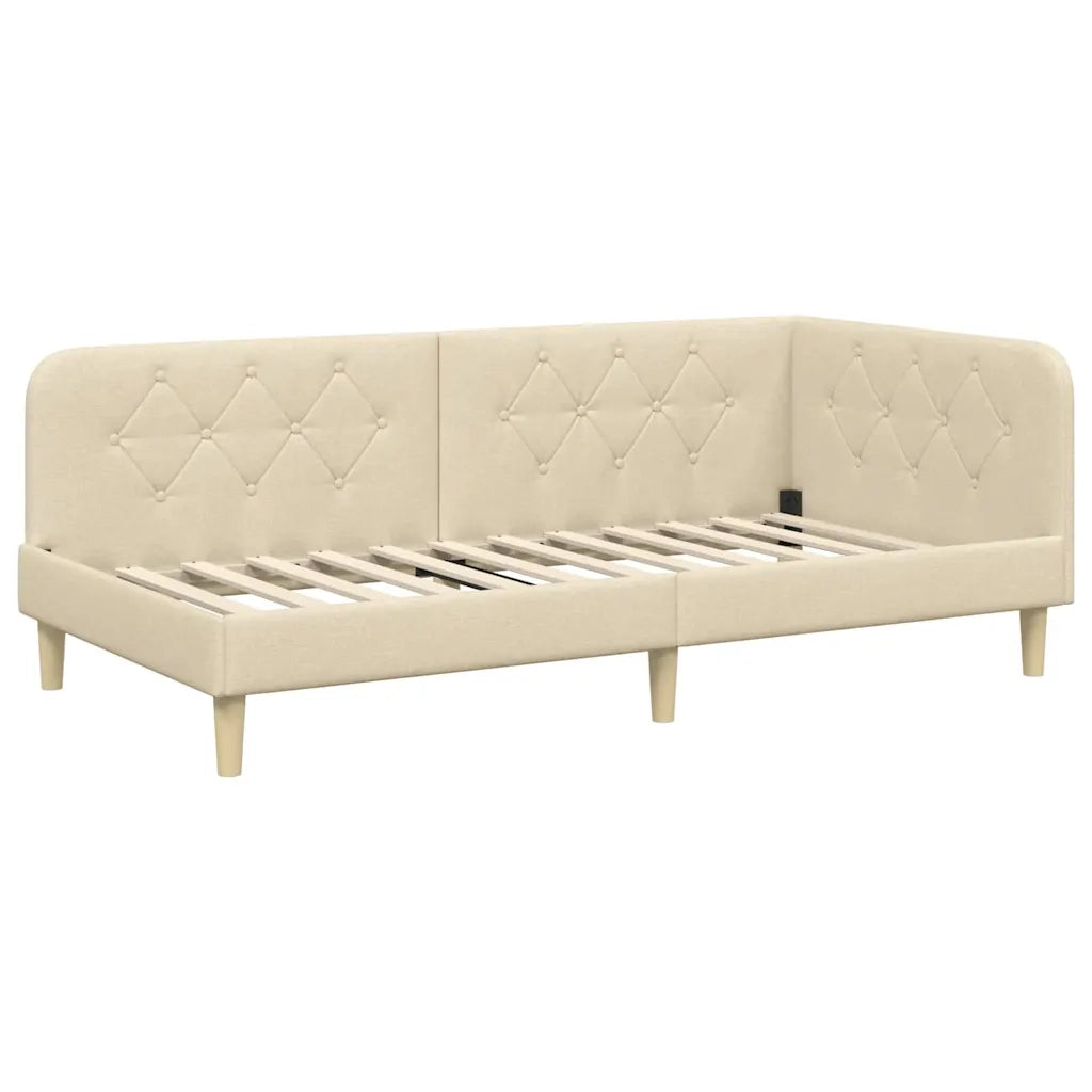 Cornice del letto ad angolo Crema 90 x 200 cm Tessuto