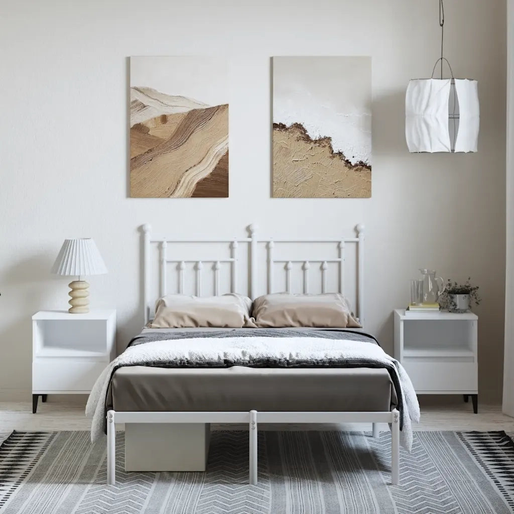 Giroletto con Testiera Metallo Bianco 135x190 cm 353585