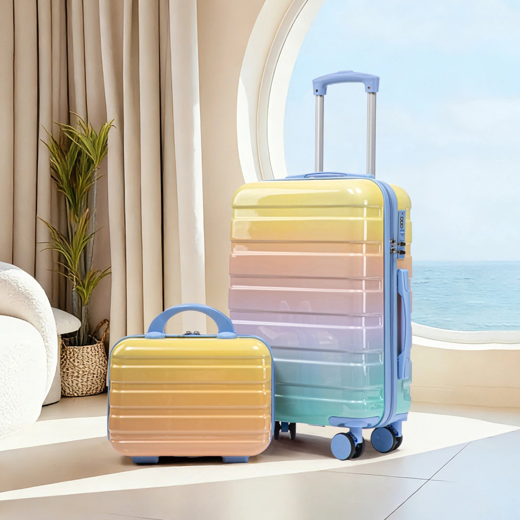 Set composto da due valigette girevoli in PC da 14"/20" con lucchetto a combinazione e trousse per cosmetici da 14" (gialla)