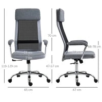 Sedia da Ufficio Ergonomica Girevole, Altezza Regolabile e Dondolamento, Poltrona in Tessuto a Rete 65x67x119-129cm Grigio