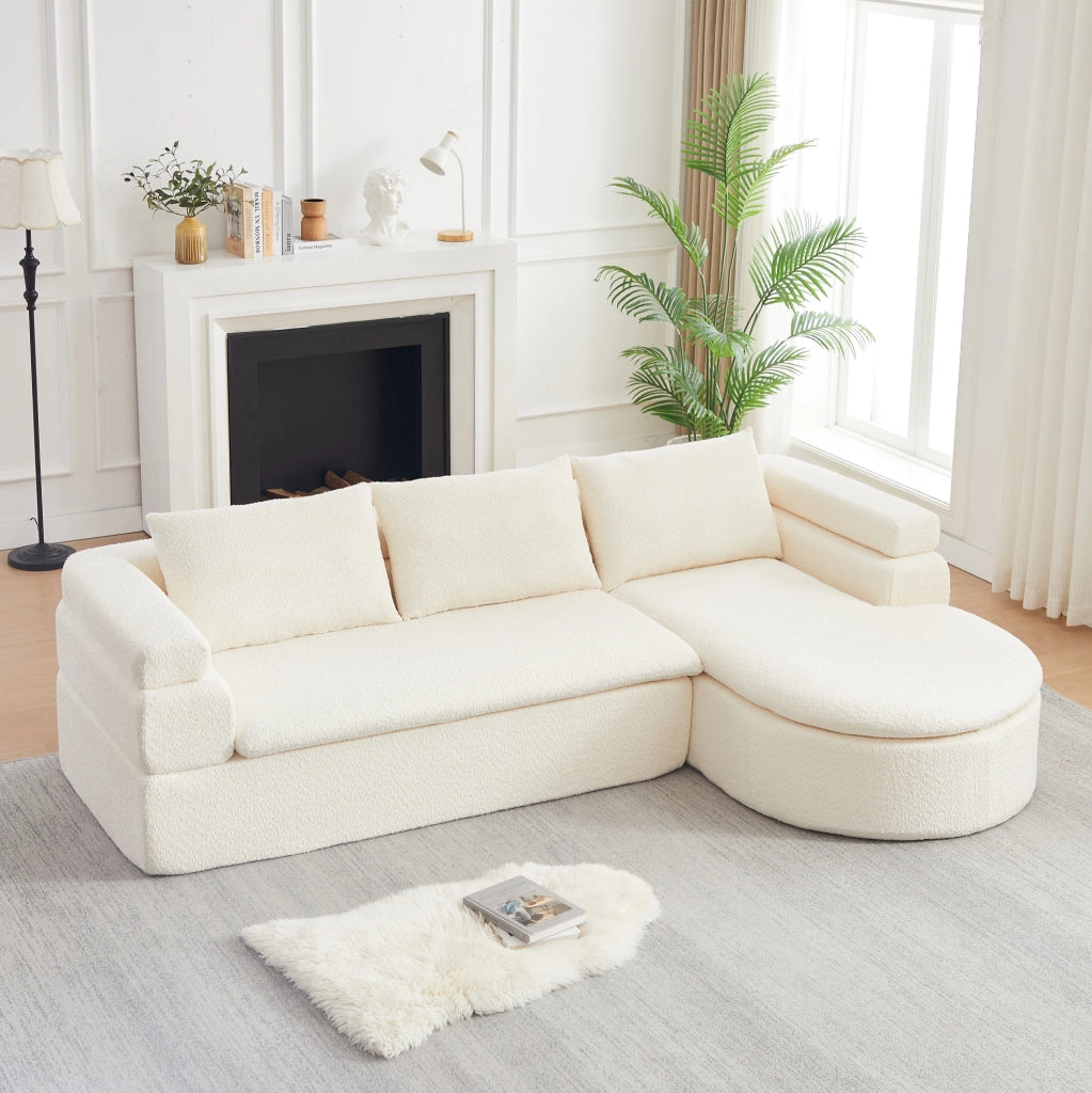 Divano angolare 3 posti beige in ciniglia con chaise longue